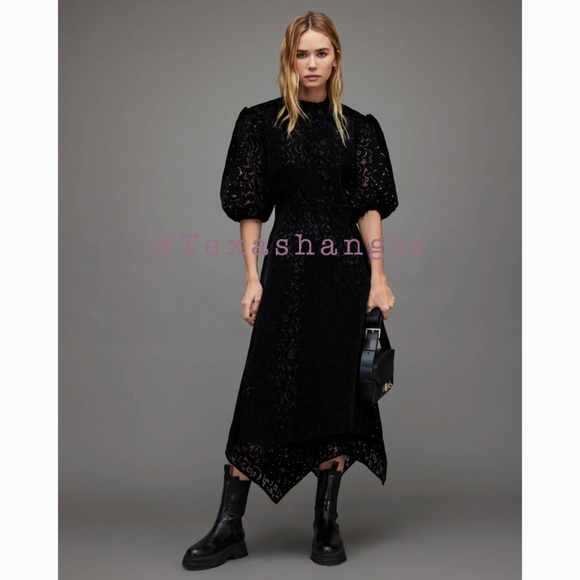 NWT ALLSAINTS Camila Lace Midi Dress US 00 - Picture 1 of 13